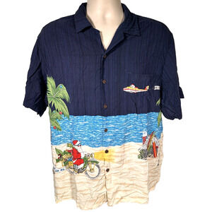 Vintage Santa Biker Mens XL Hawaiian Shirt Island Tiki Retro Banana Jack
